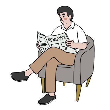 Gazete karikatür vektör illüstrasyonunu okuyan adam en az satır sanatı tarzında