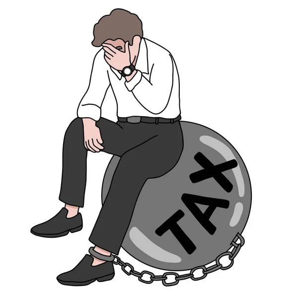 Pasir Businessman Dengan Gelang Kaki Tax Gambar Kartun Vektor - Stok Vektor