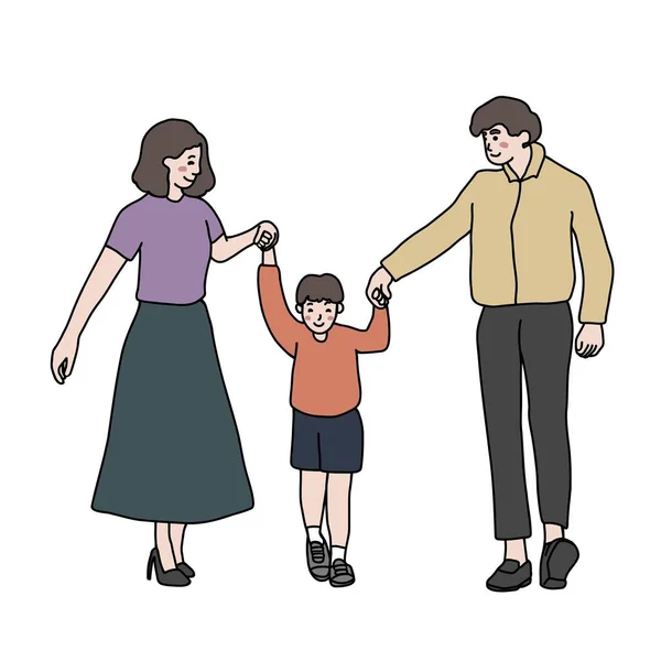 Familiengruppe Aus Vater Mutter Und Sohn Zeichentrickvektorillustration Minimaler Stil — Stockvektor