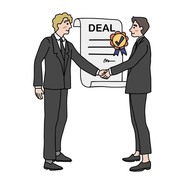 Reicher Geschäftsmann Handschlag Deal Cartoon Vektor Illustration Geschäftskonzept Machen — Stockvektor