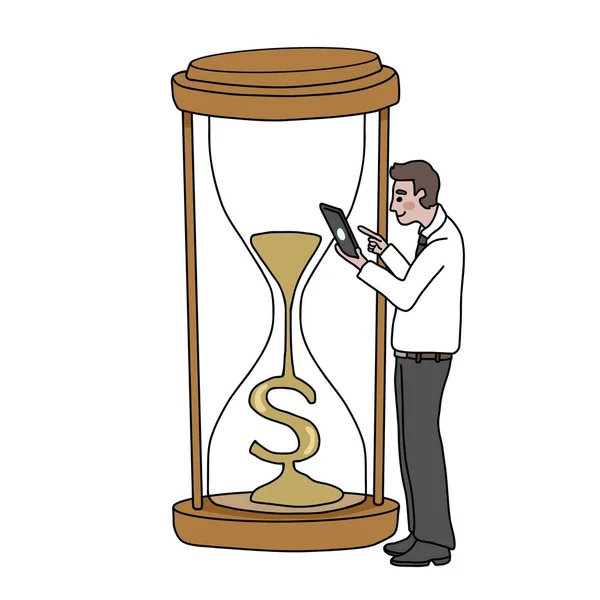 Rich Businessman Hourglass Money Cartoon Vector Illustration Business Concept — Stock Vector
