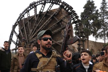 Hama 'nın Norias' ı, tarihi su yetiştirme makineleri. Suriye 13 Ocak 2025