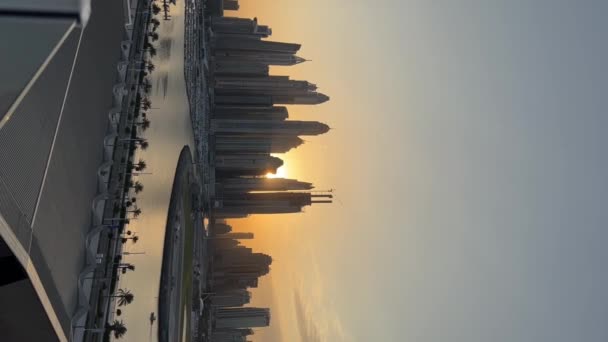 View Terrace Dubai Buildings Marina Cup Coffee Sunset Time Vertical — Vídeo de Stock