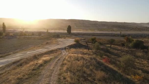 Drone Kilátás Cappadocia Hegyek Naplementekor Kiváló Minőségű Fullhd Felvételek — Stock videók