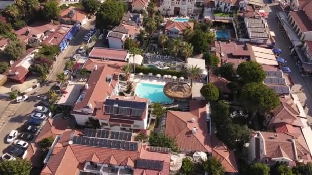Beautiful Aerial Drone Footage Panoramic View Hotel Pool Oludeniz City — 图库视频影像