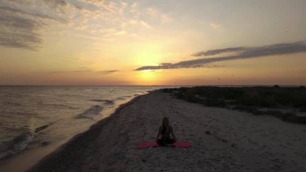 Silhouette Young Woman Relaxing Enjoy Beauty Sunset Ocean Coast Girl — Vídeo de stock