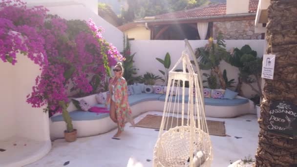 Panoramic View Woman Have Shower Hotel Beautiful Pool Oludeniz Turkey — Stock Video