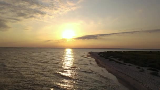 Sunset Time Girl Running Beach Drone Footage High Quality Fullhd — Vídeo de Stock