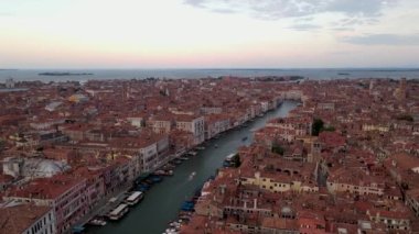 Panoramic view of Venice canal, Venetian Lagoon, Bay in Italy, drone aerial footage, 4k. High quality 4k footage