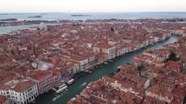  Panoramic view of Venice. St Marks Square - landscape panorama from above. Piazza San Marco with Basilica and Campanile. . High quality 4k footage