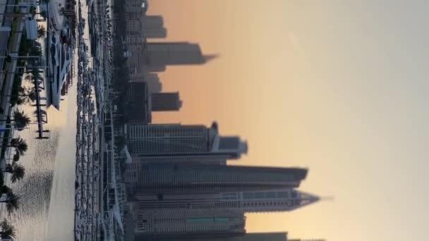 Dubai Panoramic View Marina Modern Buildings Sunset Time Vertical Video — Stock Video