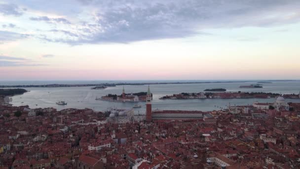 Horní Pohled Benátskou Lagunu Náměstí Svatého Marka Krásné Místo Benátkách — Stock video