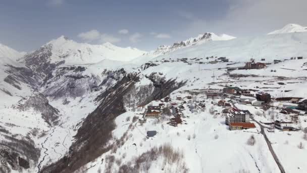 Panoramic View Mountains Georgia Winter Season Village Mountain Drone Footage — Vídeo de Stock