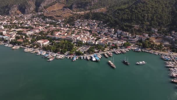 Seaside Promenade Street Fethiye Lot Yachts Aerial Shot High Quality — Vídeos de Stock