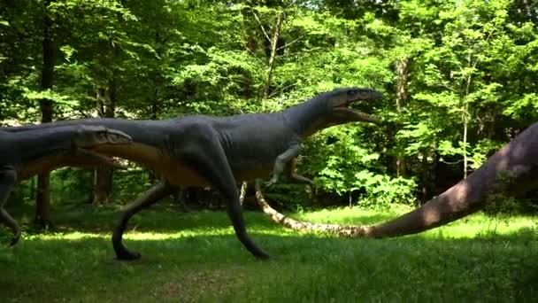 恐竜公園の動くモデルの展示機械彫刻恐竜 高品質4K映像 — ストック動画