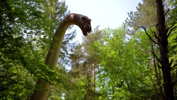 Dino Park Tentoonstelling Van Bewegende Modellen Mechanische Sculptuur Dinosaurus Hoge — Stockvideo