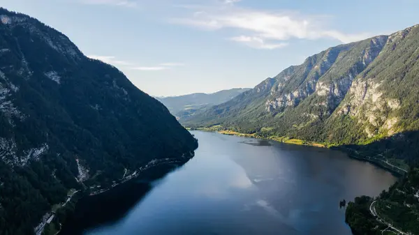 stock image Panorama view of Hallstattersee lake and mountain in daylight. Landscape view Hallstatt. High quality photo