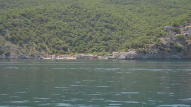 Yeşillik bitkiler ve ağaçlarla dolu bir su kütlesinin yer aldığı çarpıcı bir doğal manzara. Arka planda, görkemli bir dağ sırası bu güzel dağlık araziyi tamamlıyor.