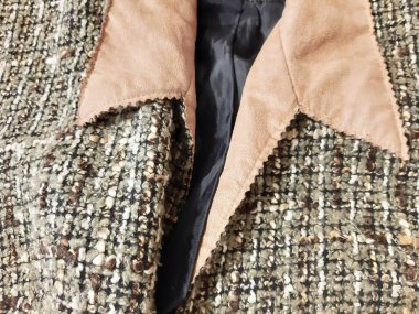 Yaka, kıyafet ayrıntıları. Arkaplan tasarımı, fotoğrafçılık. Tekstil, kumaş şablonu, modern 