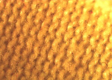 Hafif modern moda kumaş. Kumaş parçası, detaylı tekstil. Mikroskop altında görüntü, mikro fotoğrafçılık. Bilim, eğitim ve eğitim. Çoklu yakınlaştırma, yakın çekim. Yeni bilimsel fotoğrafçılık