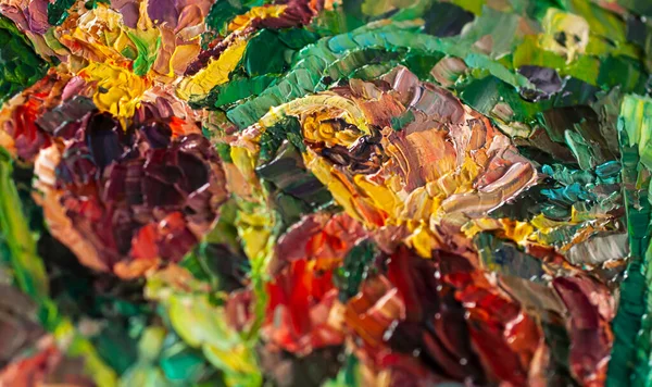 Квіти Зображені Олійному Живописі Зеленому Червоному Кольорі Крупним Планом — стокове фото
