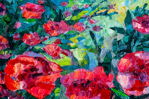Florale Themen Der Kunst Malerische Rote Mohnblumen Ölgemälde lizenzfreie Stockbilder