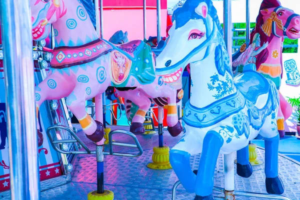 Carrousel Ride Tourne Rapidement Dans Air Coucher Soleil Effets Filtre — Photo