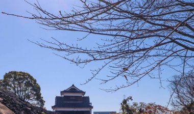 Kumamoto Castle Standing Tall Under a Clear Blue Sky clipart