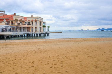 Wedding hall and Momochi beach in Fukuoka, Japan clipart