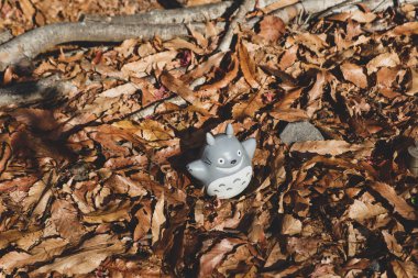 Japon Anime Oyuncak Orman zemininde Kuru Sonbahar Yaprakları