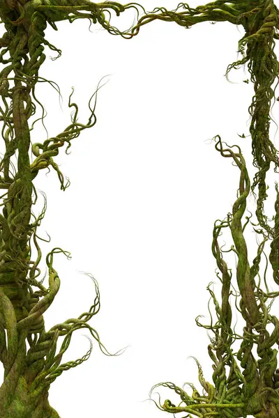 Beyaz arkaplanda izole edilmiş kökten yapılmış 3 boyutlu bir fantezi çerçevesi. 