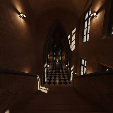Klasik bir villanın merdivenlerinden yapılmış 3 boyutlu iç döşeme. 