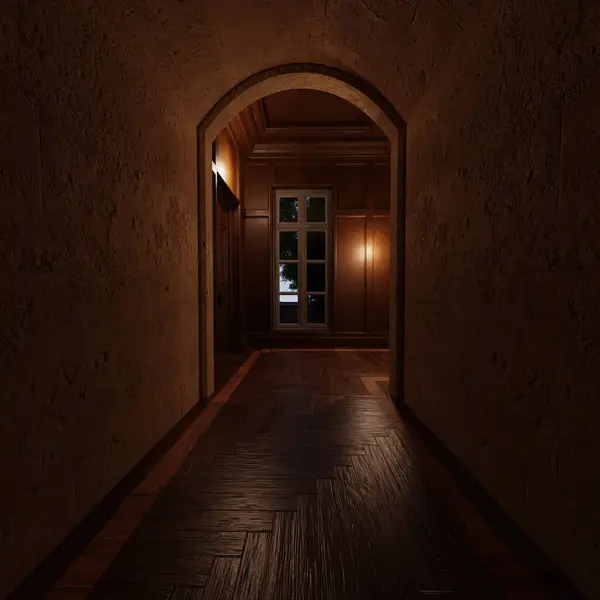 Klasik bir villadan yapılmış 3D bir koridor. 