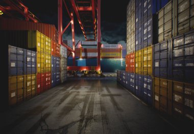 3D rendered illustration environment from an industrial port at night clipart