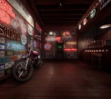 Eski bir rock barından 3D çizim 