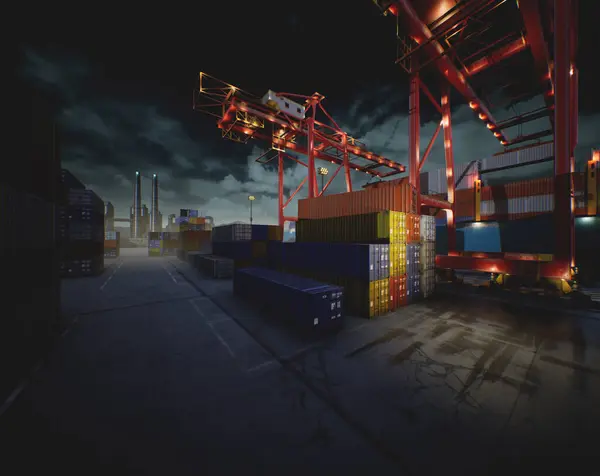 Geceleri endüstriyel bir limandan 3D görüntü ortamı oluşturuldu