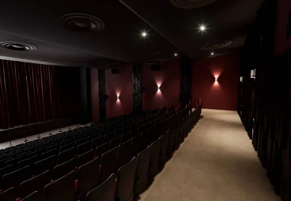 3 boyutlu görüntü kırmızı koltuklu bir tiyatronun içinden alındı 