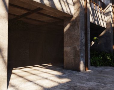 Terk edilmiş bir sanayi bölgesinin 3 boyutlu iç tasarımı