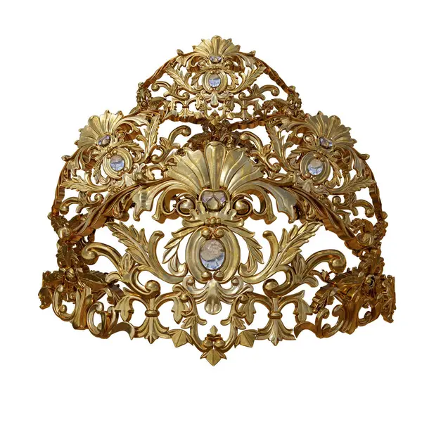 Beyaz arka planda izole edilmiş üç boyutlu altın bir taç tasviri