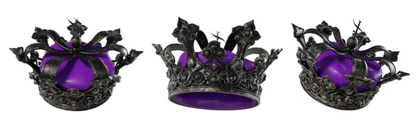 Koyu mor kraliyet tacının beyaz arka planda izole edilmiş farklı açıları var. 