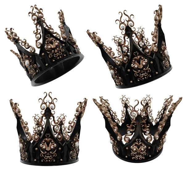 Üç boyutlu bir fantezi Viktorya dönemi tacının beyaz arka planda izole edilmiş farklı açıları var. 