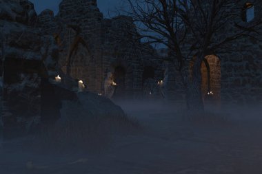 Şeffaf arkaplanı olan 3 boyutlu bir fantezi arkaplanı. Kara Kale mezarlığı harabeye çevirdi. 