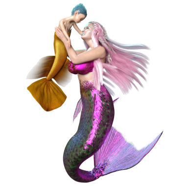 Denizkızı ve deniz kızının üç boyutlu bir çizimi..