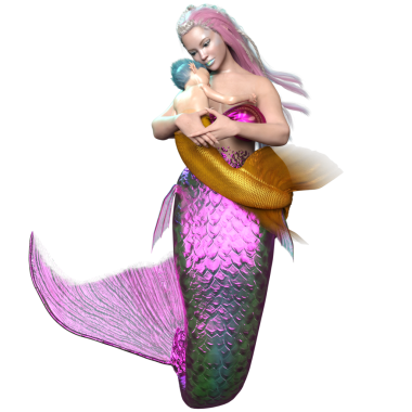 Denizkızı ve deniz kızının üç boyutlu bir çizimi..