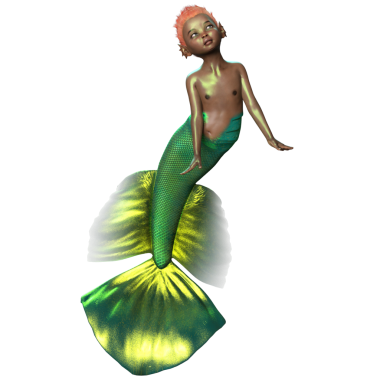 Şeffaf arkaplanda balık kuyruğu olan bir balık çocuğun 3 boyutlu çizimi