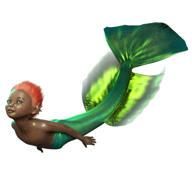 Şeffaf arkaplanda balık kuyruğu olan bir balık çocuğun 3 boyutlu çizimi