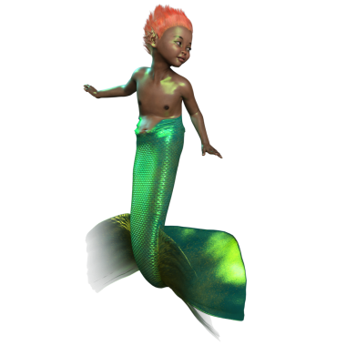 Şeffaf arkaplanda balık kuyruğu olan bir balık çocuğun 3 boyutlu çizimi