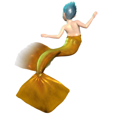 Şeffaf arkaplanda balık kuyruğu olan bir balık çocuğun 3 boyutlu çizimi