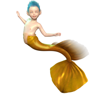 Şeffaf arkaplanda balık kuyruğu olan bir balık çocuğun 3 boyutlu çizimi