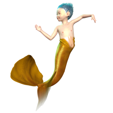 Şeffaf arkaplanda balık kuyruğu olan bir balık çocuğun 3 boyutlu çizimi